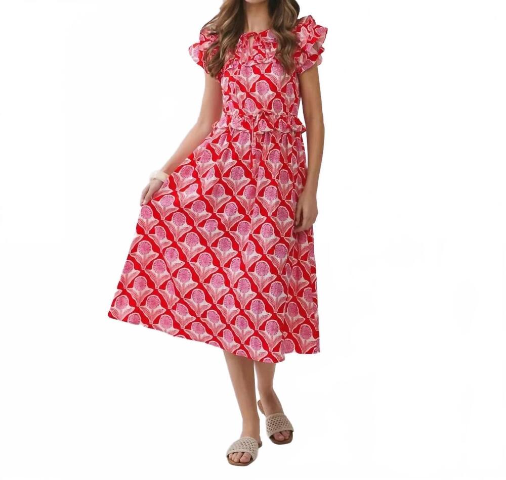 NEW TCEC lucy floral print midi dress in red